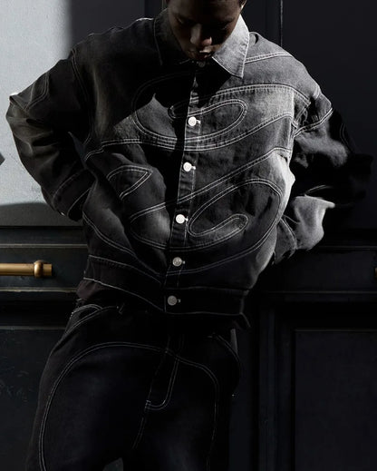 New Retro Striped Embroidery Fashion Loose Men Suit Street Hip Hop Harajuku Y2K Casual Oversized Single Breasted Jacket