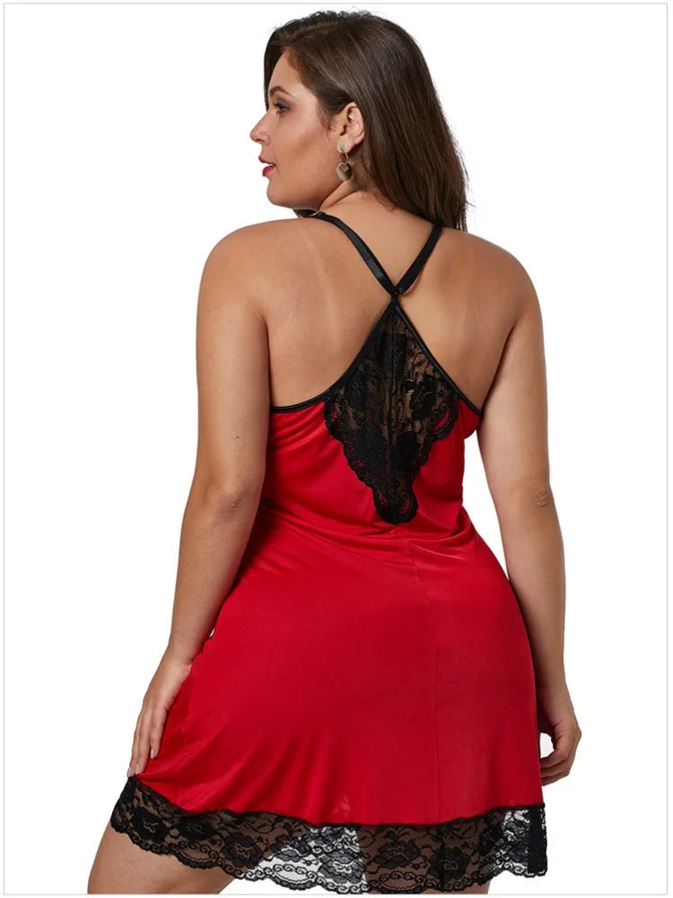 8XL Plus Size Sexy Lace Nightgown for Women Summer Pajamas Dress V Neck Bodydoll Sleeveless Nightdress Plumpy Female Homewear