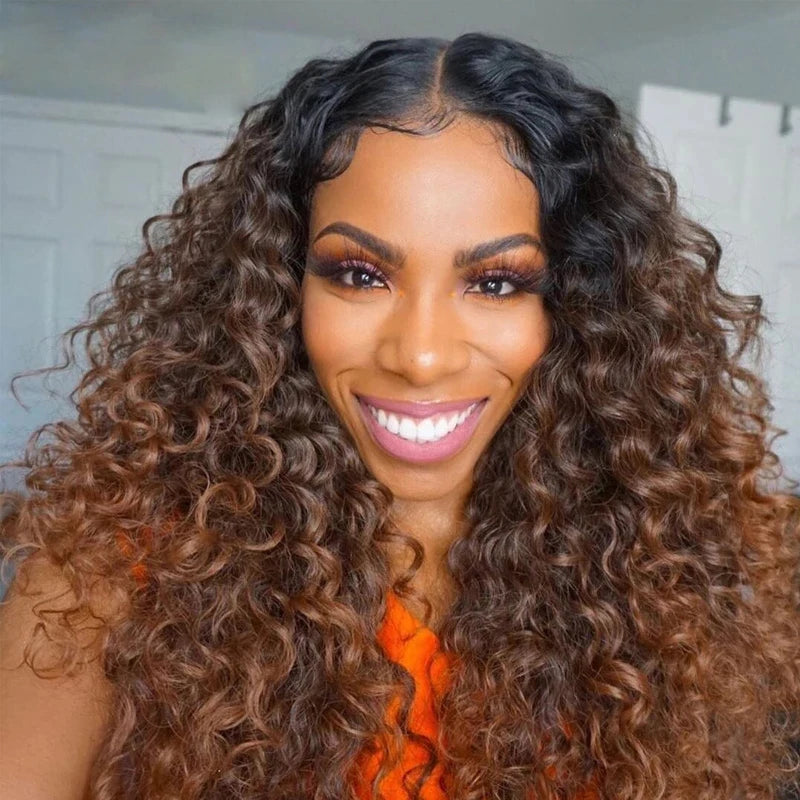 Soft 26” Long Ombre Blonde Brown Curly 180Density Lace Front Wig For Black Women Babyhair Synthetic Heat Resistant Preplucked
