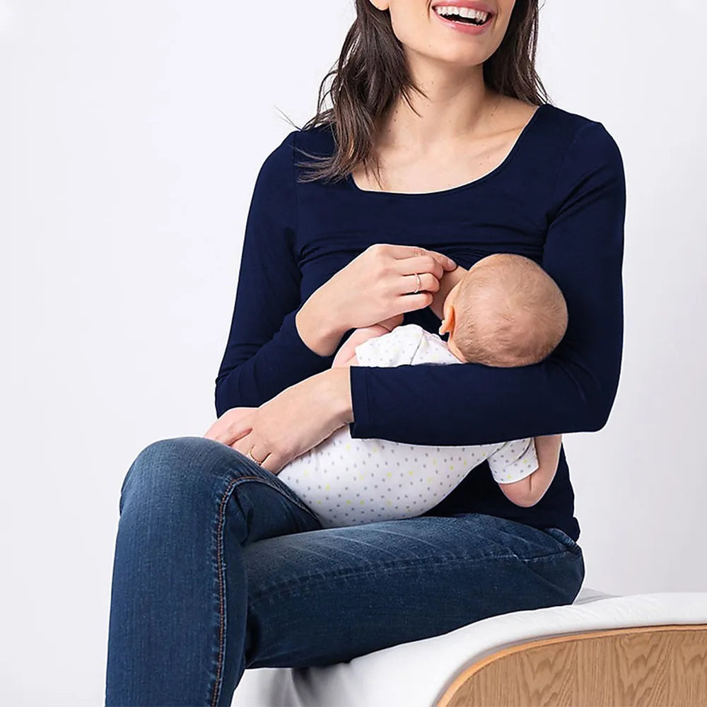 2024 Autumn Fashion New Women's Elegant Breastfeeding Top Pregnant Women's Wear Long Sleeve Casual Breastfeeding T-shirt