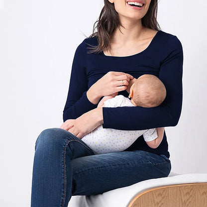 2024 Autumn Fashion New Women's Elegant Breastfeeding Top Pregnant Women's Wear Long Sleeve Casual Breastfeeding T-shirt