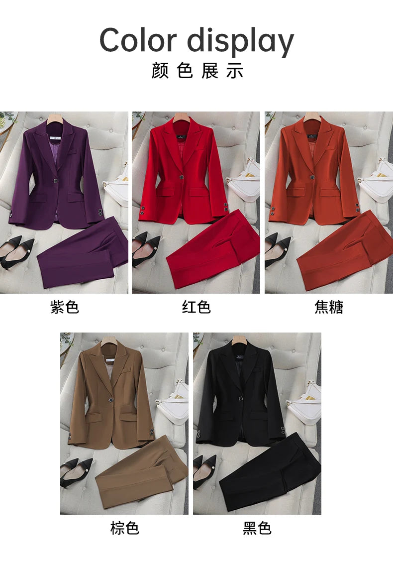 Autumn Winter Women Pant Suit Office Ladies Female Business Work Wear 2 Piece Set Formal Blazer Jacket And Trouser
