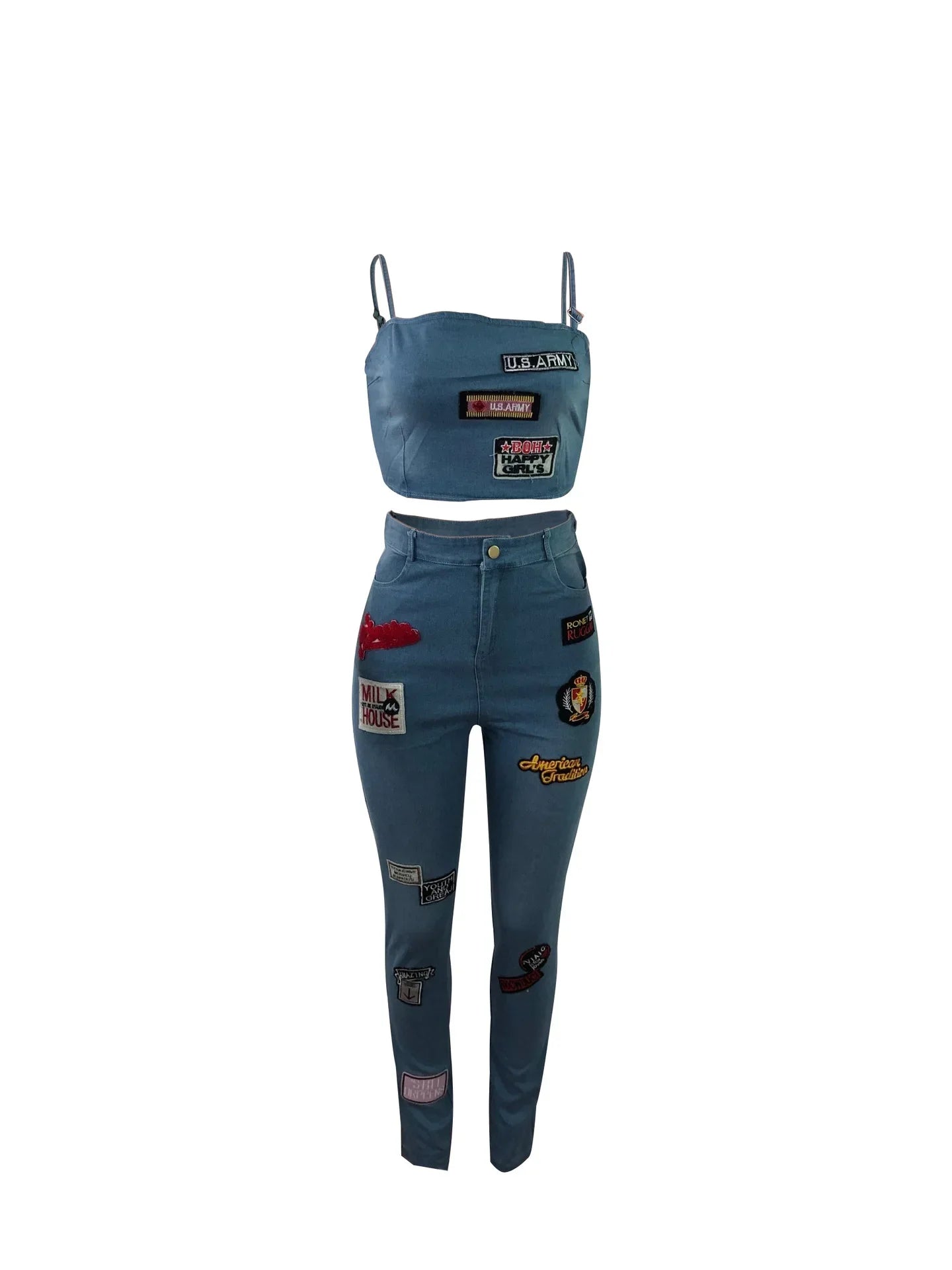 Jeans Outfits 2025 & 2026 Women Clothes Sets 2 Piece Birthday Party Club Sexy Crop Top and Pants Denim Two Piece Mathcing Set
