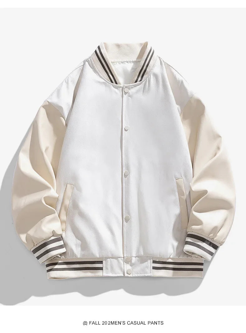 American Retro Suede Baseball Jacket Men's Spring Autumn Casual Leather Sleeve Outerwear JK819 Public Version Couple's Style