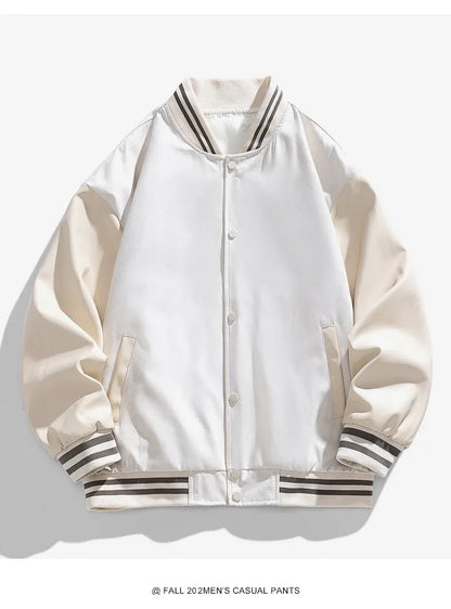 American Retro Suede Baseball Jacket Men's Spring Autumn Casual Leather Sleeve Outerwear JK819 Public Version Couple's Style