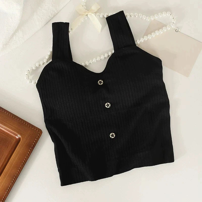 Women's Y2K Cropped Tops with Bra Pads Summer Corset Korean Suspenders Vest Sexy Camisole Slim New