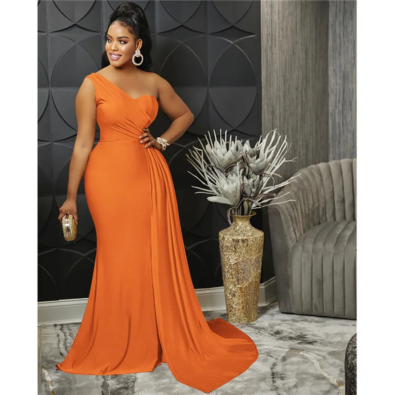Sexy One Shoulder Elegant Evening Dresses for Women Party Night Mermaid Dress Backless Side Split Bodycon Long Dress Vestidos