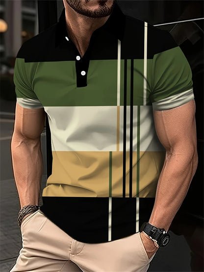 Summer Men's 3D Striped Polo Shirt Oversized Short Sleeve T Shirt Breathable Men's Clothing Casual Sports Street Mens Polo Shirt