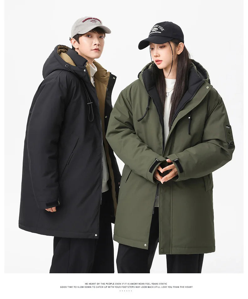 Winter new style cotton coat for men 2026 snap-closed hooded jacket neutral style mid-length workwear cotton coat for men