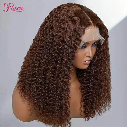 180% Density Kinky Curly Human Hair Wigs Chocolate Brown 13x4 13x6 Transparent Lace Frontal Wig for Women 4x4 Lace Closure Wigs