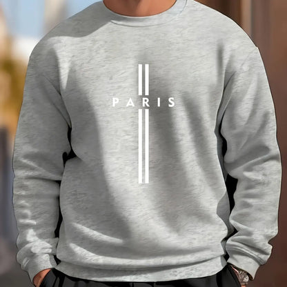 Men's autumn and winter fashionable casual loose Paris letter print fleece pullover long sleeved round neck sweatshirt