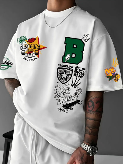 New Men's Summer Brooklyn Design Letter Printed Breathable Round Neck T-shirt Outdoor Street Style Top