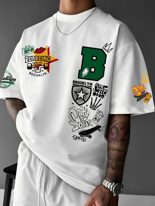 New Men's Summer Brooklyn Design Letter Printed Breathable Round Neck T-shirt Outdoor Street Style Top