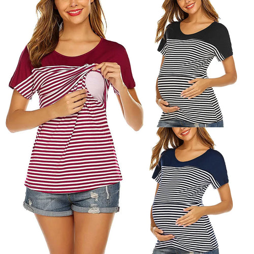 2022New summer Pregnancy Clothes Women Maternity Short Sleeve Striped Layer Nursing T-shirt Top For Breastfeeding женская одежда