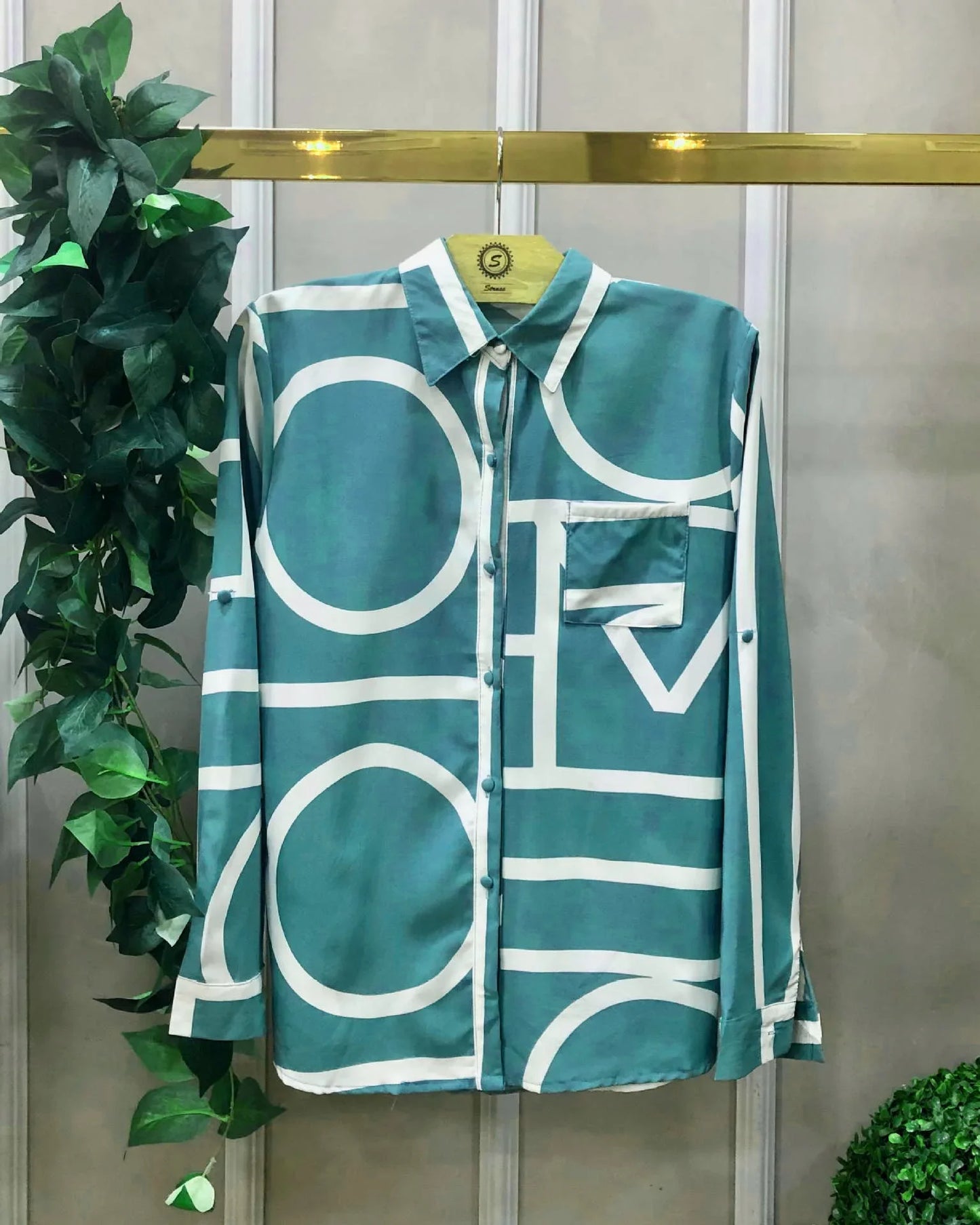 Women Geometric Print Shirt, Spring and Autumn Fashion Long-sleeved Shirts, Camisa Girls Chemise Size S M L XL XXL