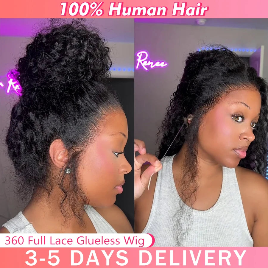 360 HD Full Lace Front Wigs Curly Wig 100% Brazilian Human Hair Pre Plucked Deep Wave Invisible Strap Glueless Wig Water Wave