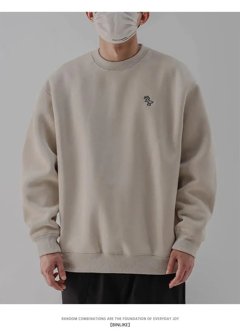 Heavy Sweatshirt Men's Autumn Trendy Embroidered American Long-sleeved Base Top Round Neck Loose Pullover