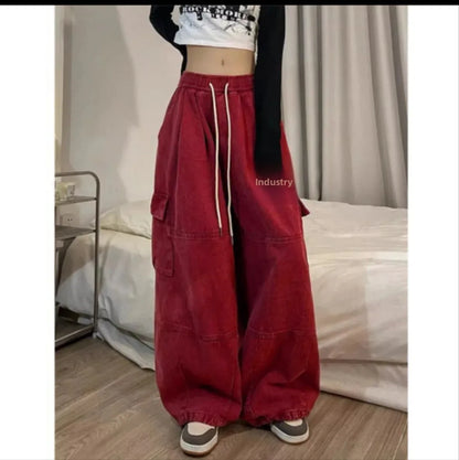 Deep Blue Pure Cotton Work Trousers Loose Wide Leg Floor-Length Women's Style Spring Summer Casual Pants Trendy Fashion