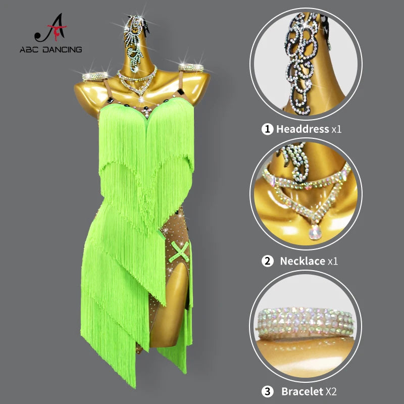 2025 New Latin Dance Dress Adult Womens Sexy Short Skirt Tassel Clothes Ballroom Practice Wear Line Suit Prom Costume Customized