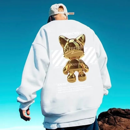 【M-8XL Sweatshirts】Men Oversized Sweatshirt Fashion Loose American Fashion Cat Ornaments Print Long Sleeve Couple Clothes
