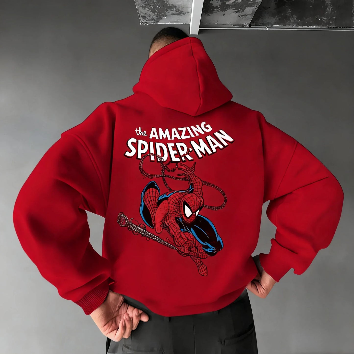 Marvel Spider Man Cotton Hoodie Autumn Winter Warm Wear Versatile Pocket Design for Casual Travel and Mountain Climbing