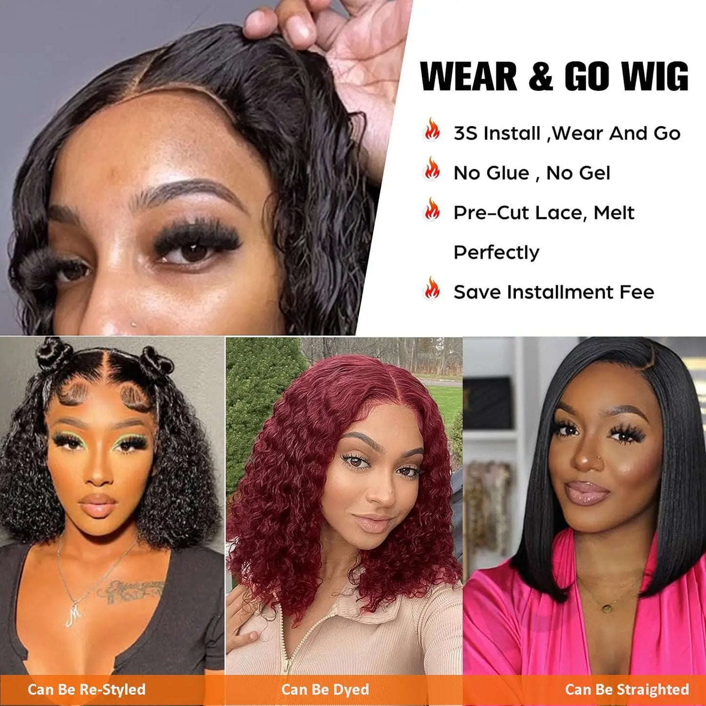 Short Curly Bob Wigs Human Hair 180% Glueless Brazilian Closure Frontal Wigs Without Glue Pre Cut Lace Wigs For Women On Sale