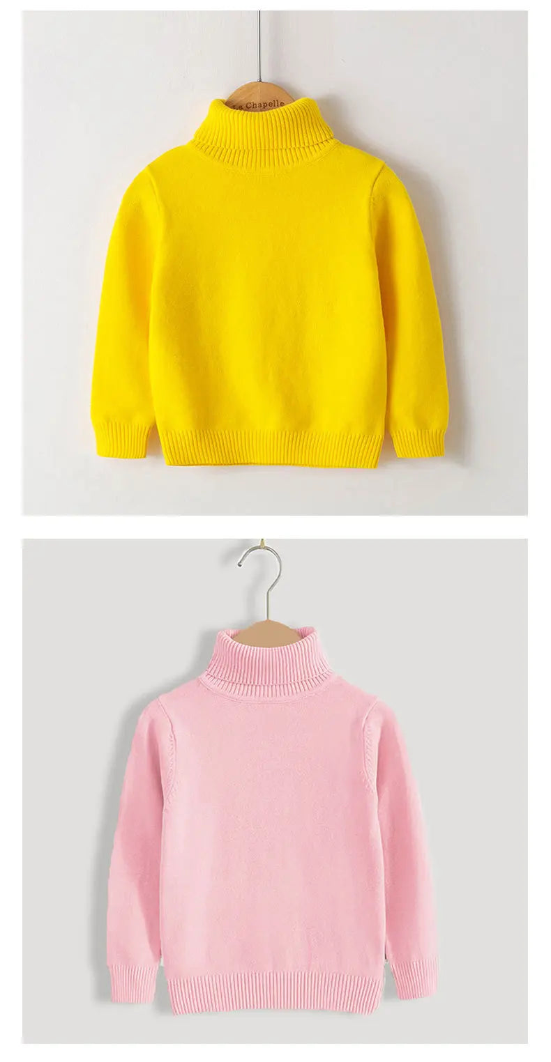 2025 Autumn Winter Children's Cotton Sweater Full Sleeve Turtleneck Knitwear Baby Boys Girls Clothing Warm Soft Jumper Pullovers