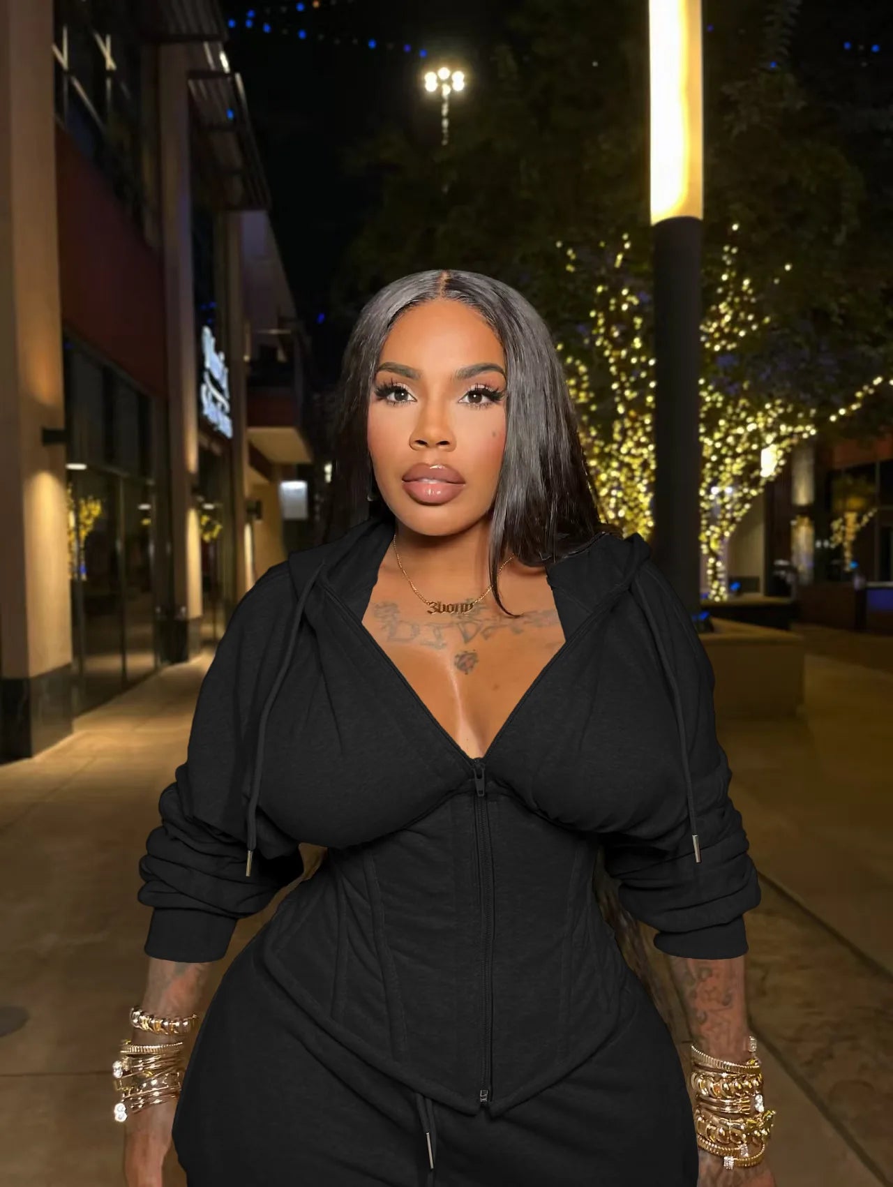 FAGADOER Casual 2 Pieces Set for Woman Outfits Solid Color Bandage Patchwork Hooded Crop Top and Pants Suit Female Streetwear