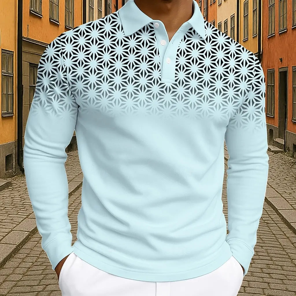 Men's Geometic Golf Polo Long Sleeve Polo Shirts Athleisure Daily Wear 3D Prints Breathable Buttons Tops 2025 Fall Winter