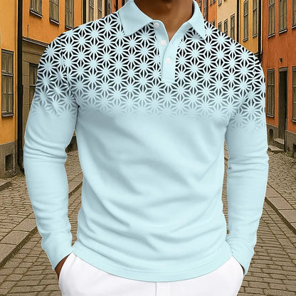 Men's Geometic Golf Polo Long Sleeve Polo Shirts Athleisure Daily Wear 3D Prints Breathable Buttons Tops 2025 Fall Winter