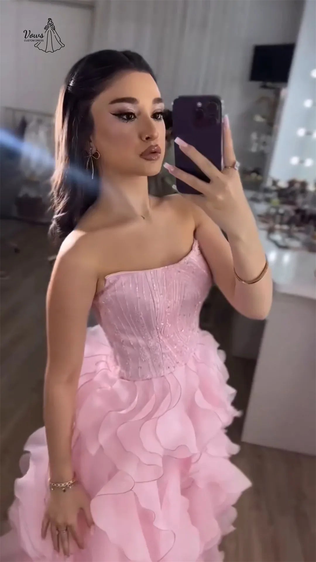 Vows Elegant Party Dresses for Wedding Woman Ceremony Dress Custom Made Line A Off-shoulder Pink Embroidered Yarn Ball Gowns