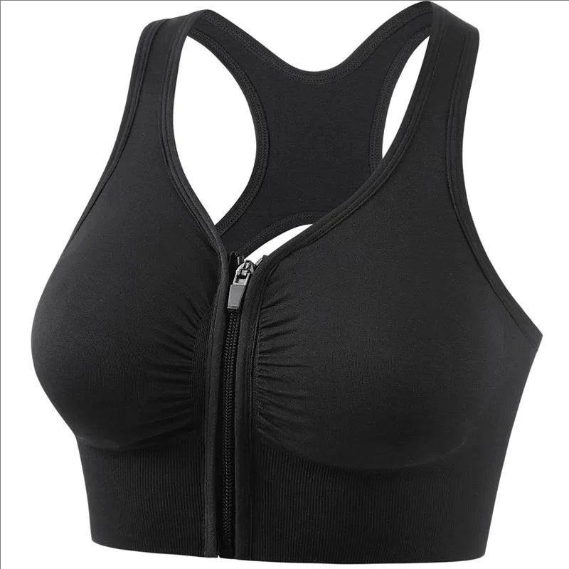 Women's sports bra fitness top front zipper design sports vest fashionable bra yoga gym sports bra