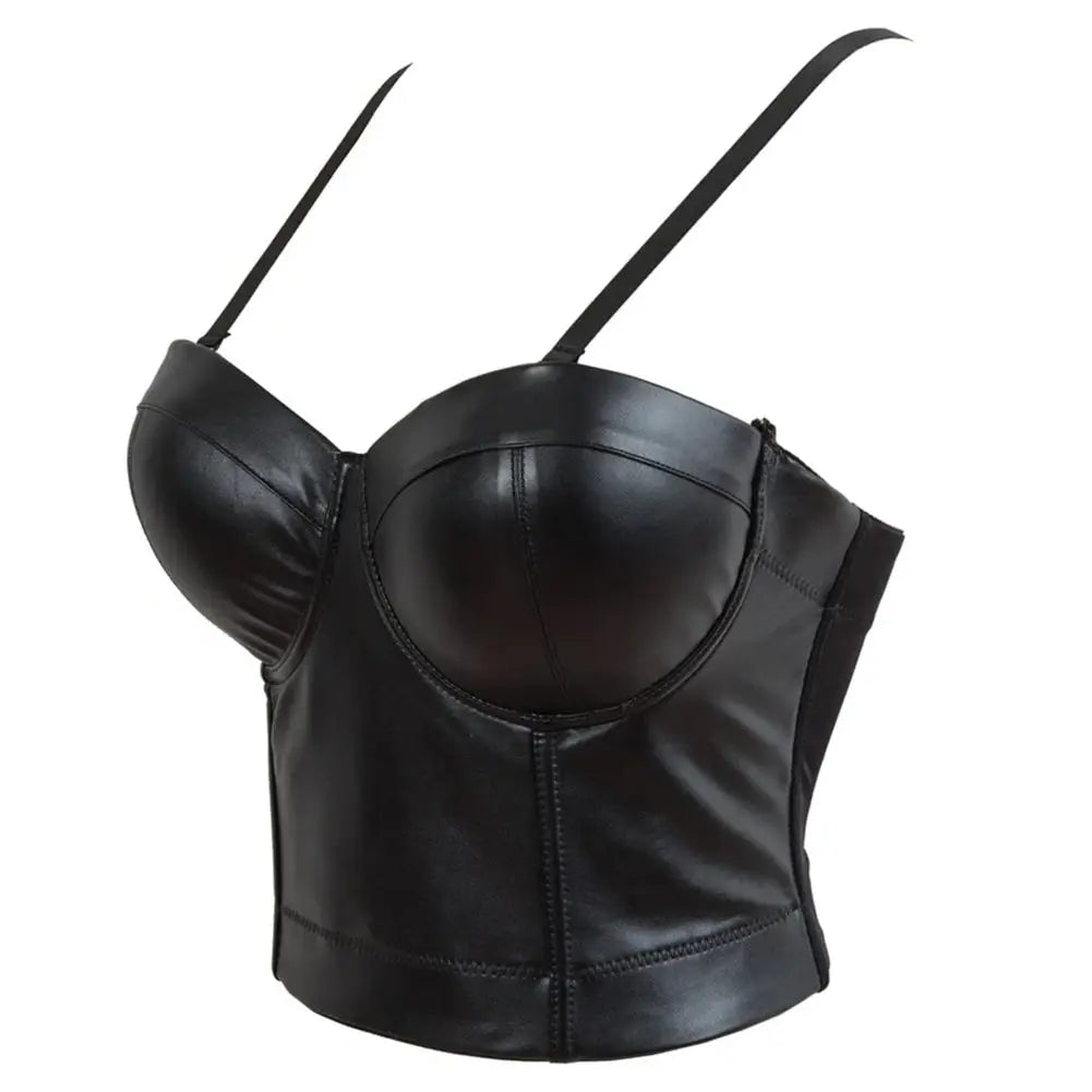 Stylish Wowen PU Leather Corset Imitation Leather Festival Clothing Bustier Lady Cropped Top Girls Punk Rock Club Party Camis
