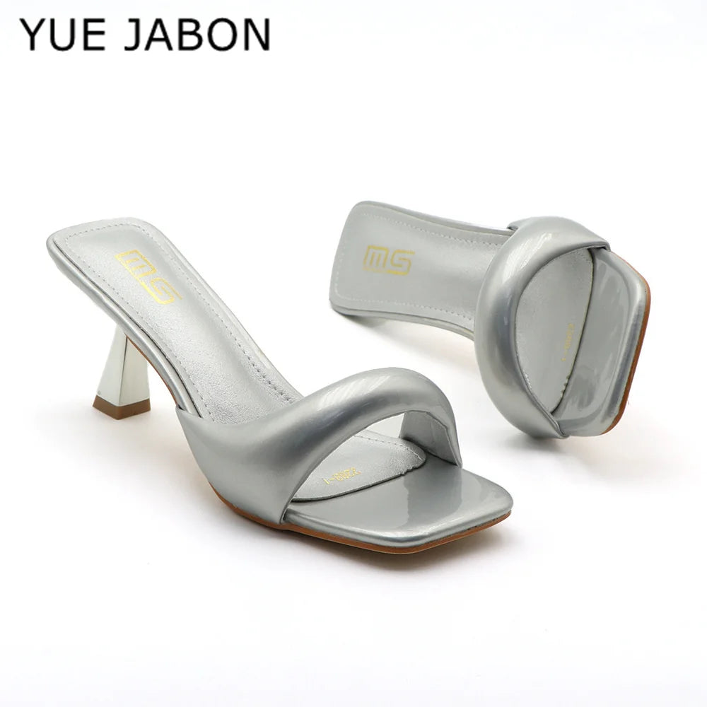 Black Red High Heel Slippers Women Open Toe Slingback Sandals Female Pumps Square Toe Summer Simple Designer Heeled Sandals