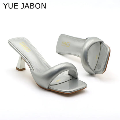 Black Red High Heel Slippers Women Open Toe Slingback Sandals Female Pumps Square Toe Summer Simple Designer Heeled Sandals