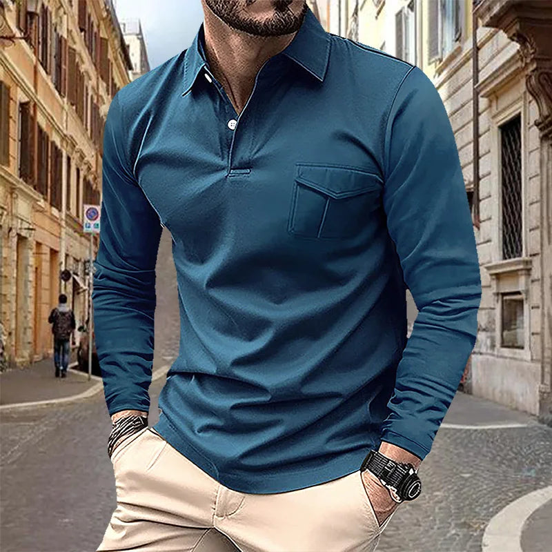Spring and Autumn Men's Polo Shirt Lapel Pocket T-shirt Men's Business Casual Long sleeved European and American Plus Size