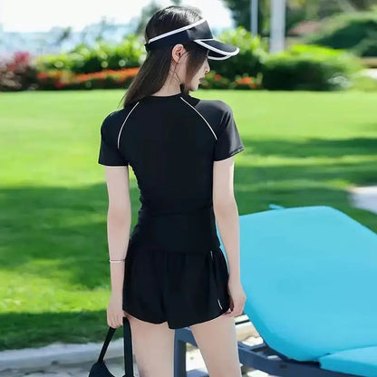 Sports Swimsuit, Swimsuit, Women's New Plus Size Two-piece Set, Short Sleeved, Student Hot Spring Conservative Swimsuit