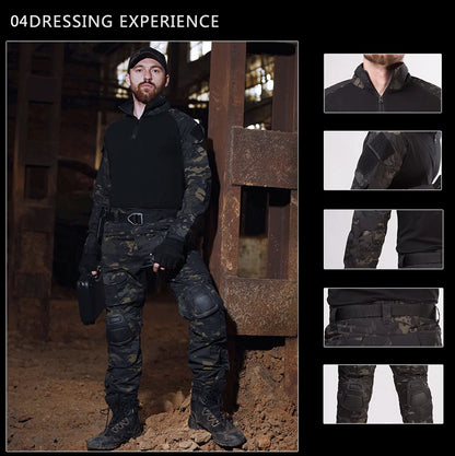 Men's Outdoor Tactical Shirts Long Sleeve Outfit Combat Shirt 1/4 Zipper Ripstop Tops Workwear pullover Camo Airsoft T-Shirts
