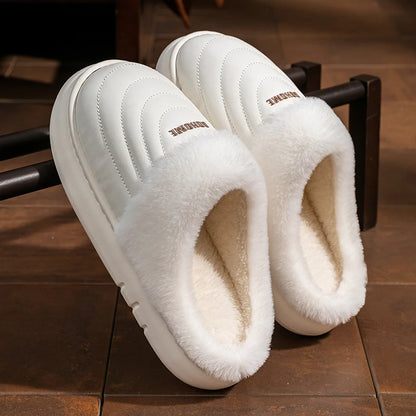 Plus Size 48-49 Waterproof Women's Home Slippers Flat Heel Non Slip Cotton Slippers Woman Faux Fur Warm Living Room Shoes Female