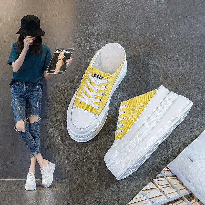 8CM Women Summer Shoes Slippers Platform Wedge Heel Beach Shoes Female Slides Mules Shoes Sneakers Fashion Canvas Women Footwear