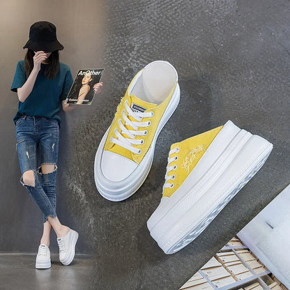 8CM Women Summer Shoes Slippers Platform Wedge Heel Beach Shoes Female Slides Mules Shoes Sneakers Fashion Canvas Women Footwear
