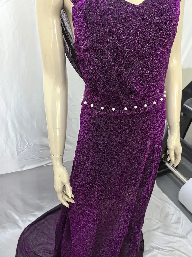 2025 Women's Wedding Party Dress Evening Elegant Sexy Deep V Neck One Shoulder Sleeveless Sequined Long Maxi Dresses For Women