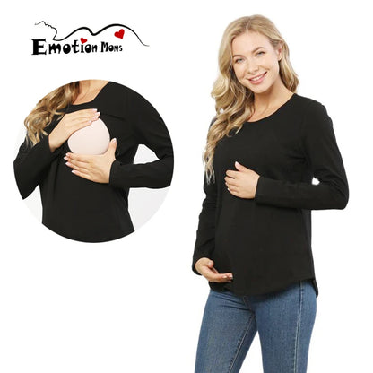 Plus Size Maternity Clothes Spring Autumn Long Sleeve Pregnancy Breastfeeding Tops For Pregnant Women Nursing Lactation T-shirt