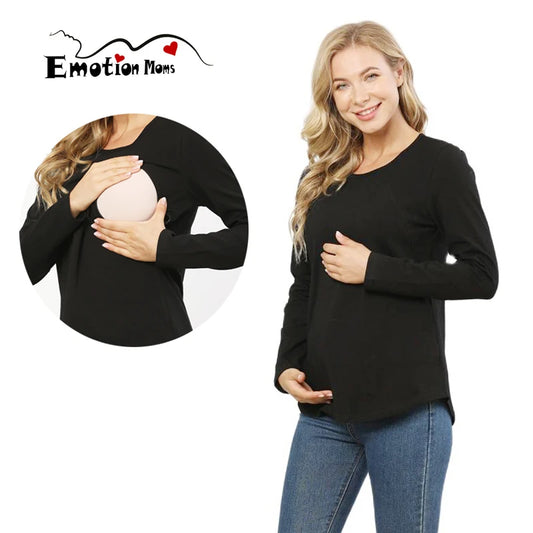 Plus Size Maternity Clothes Spring Autumn Long Sleeve Pregnancy Breastfeeding Tops For Pregnant Women Nursing Lactation T-shirt