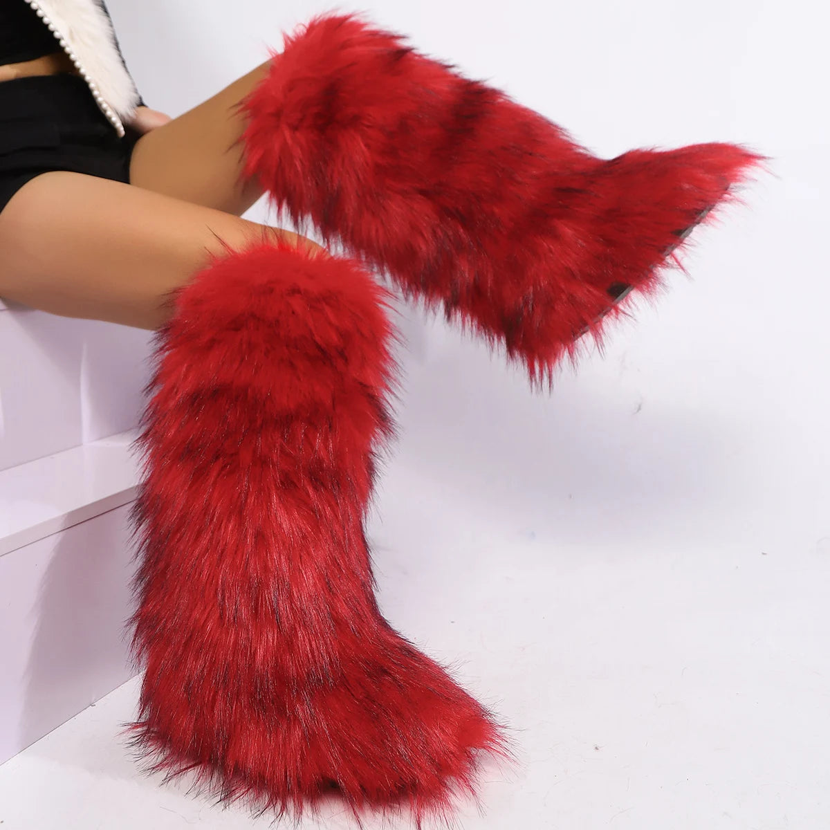 Winter New High Boots Over The Knee Snow Boots Women Plus Velvet Warm Imitation Fox Fur Boots Imitation Raccoon Fur Winter Boots