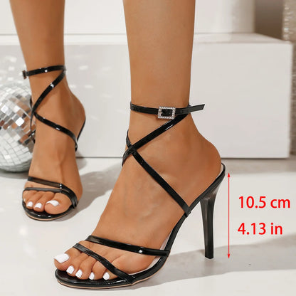 Women's Elegant Red Super High Heel Sandals Pu Leather Thin Heels Open Toe Party Shoes Plus Size Cross Band Ankle Buckle Sandals