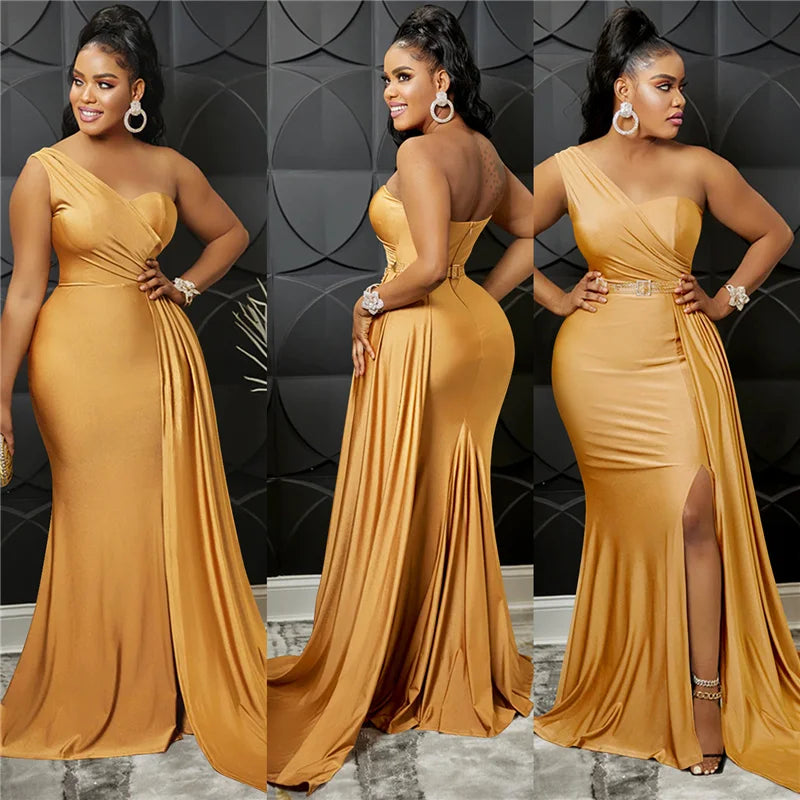 Sexy One Shoulder Elegant Evening Dresses for Women Party Night Mermaid Dress Backless Side Split Bodycon Long Dress Vestidos