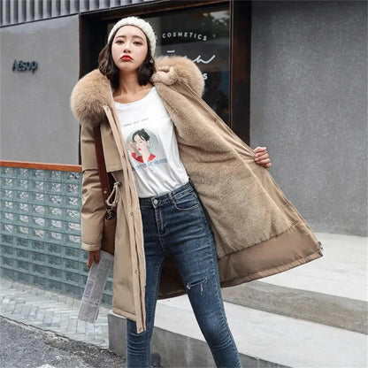 Winter Parka Jacket For Women 2025 New In Long Sleeve Clothes Fashion Hooded Vintage Coat Thick Warm Casual Medium Length Coats