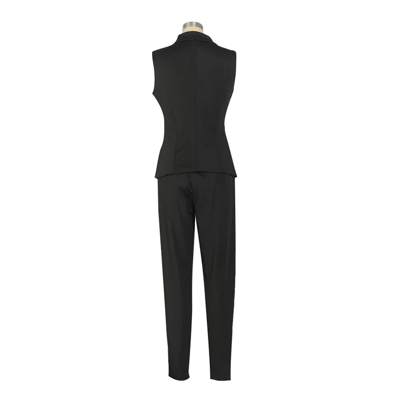 Business OL Work Wear Two Piece Pant Suits for Women Set Elegant Sleeveless Blazer Top + Pencil Pants Office Lady Matching Sets