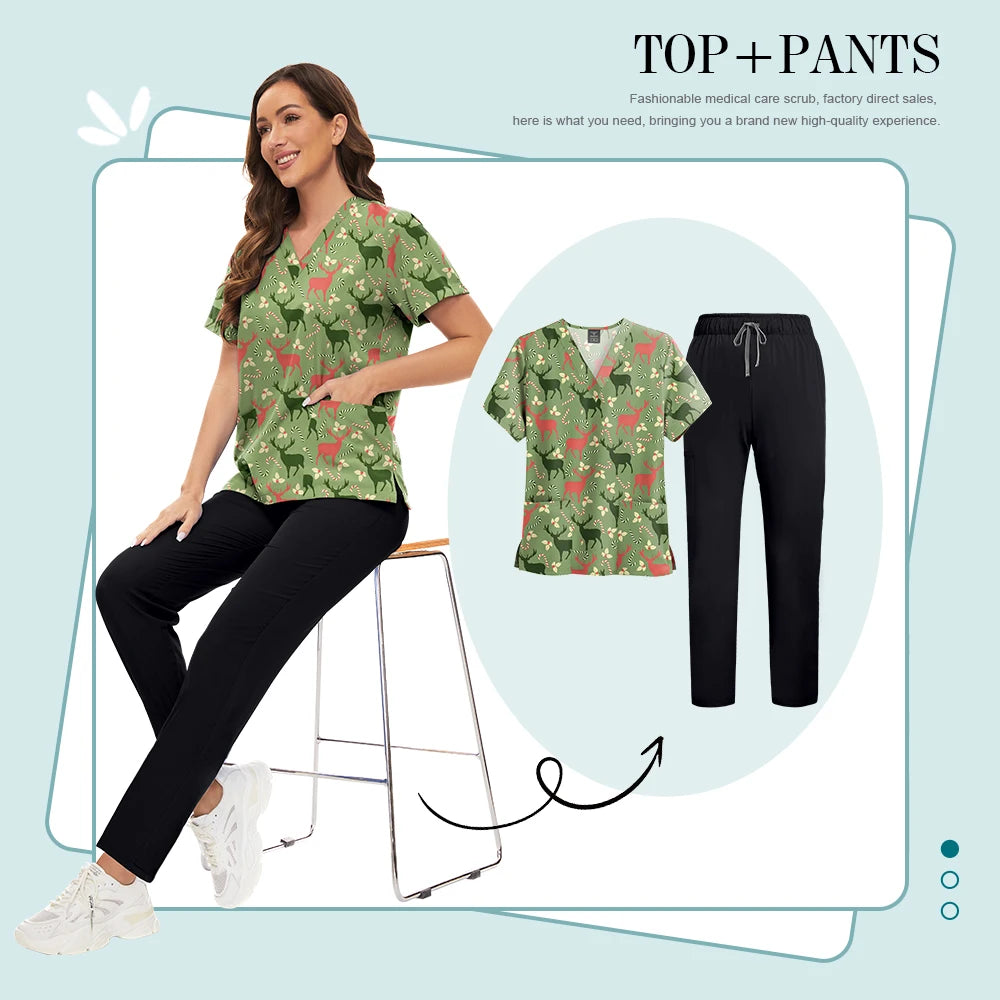 Scrubs Uniforms Sets High-quality Medical Scrub Multicolor Animal Printed Women Scrub Tops Medical Scrubs Uniform Nurse Lab Wear